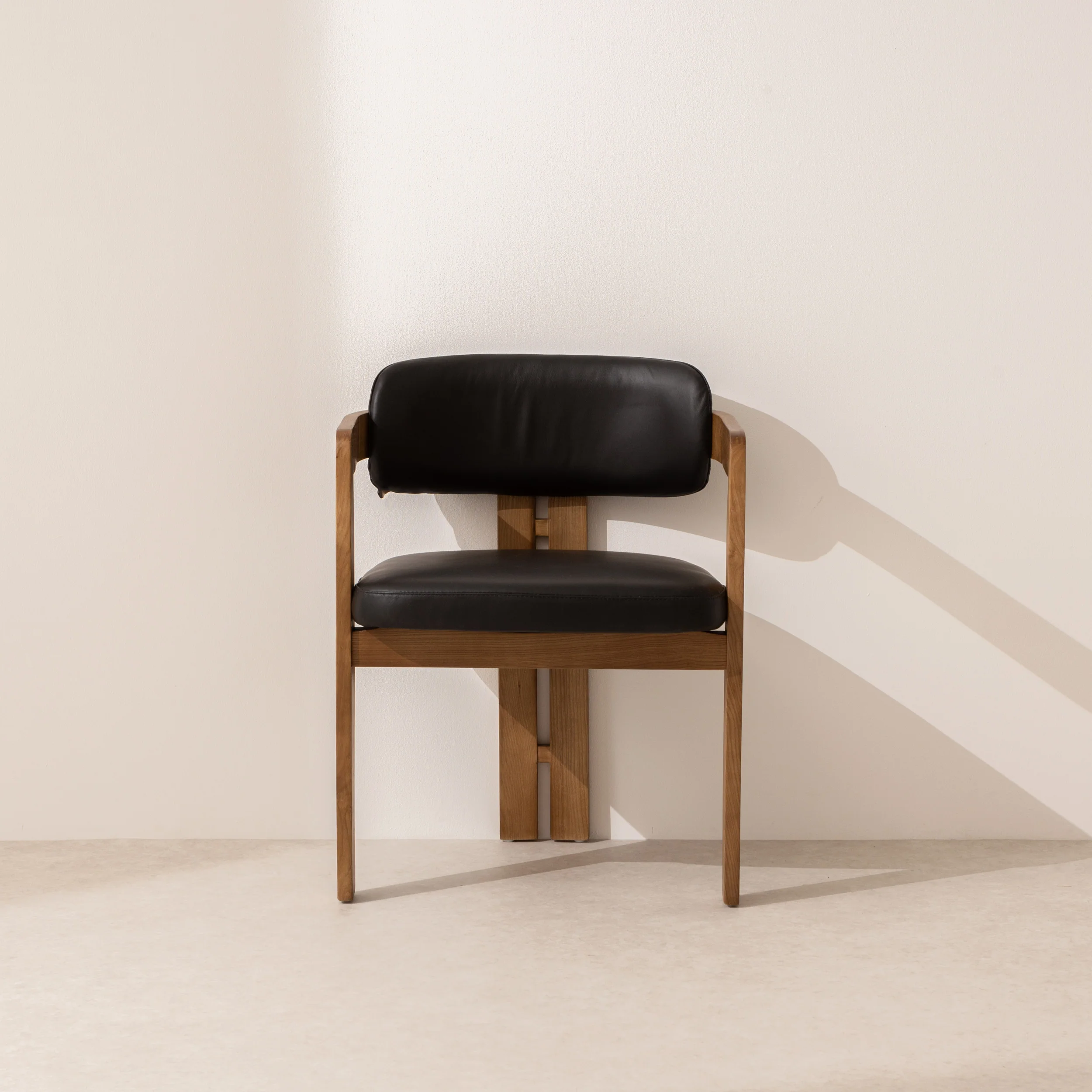Curved Walnut Dining Chair - Leather - Image 12